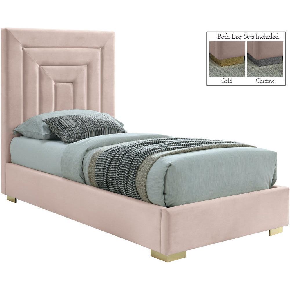 Meridian Furniture Nora Pink Velvet Twin BedMeridian Furniture - Twin Bed - Minimal And Modern - 1