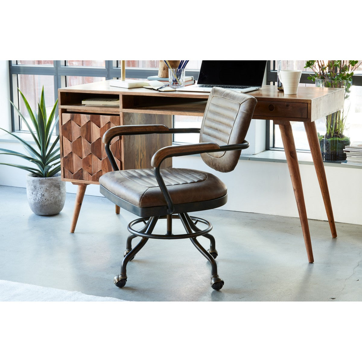 Moe's Home Collection Foster Swivel Desk Chair - Soft Brown - PK-1049-21 - Moe's Home Collection - Office Chairs - Minimal And Modern - 1
