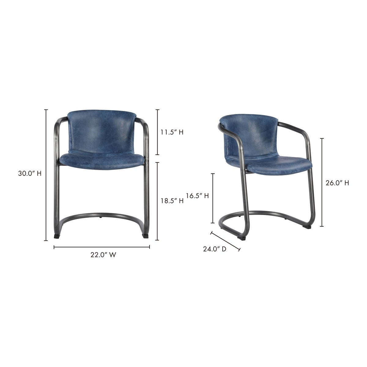 Moe's Home Collection Freeman Dining Chair Blue-Set of Two - PK-1059-19