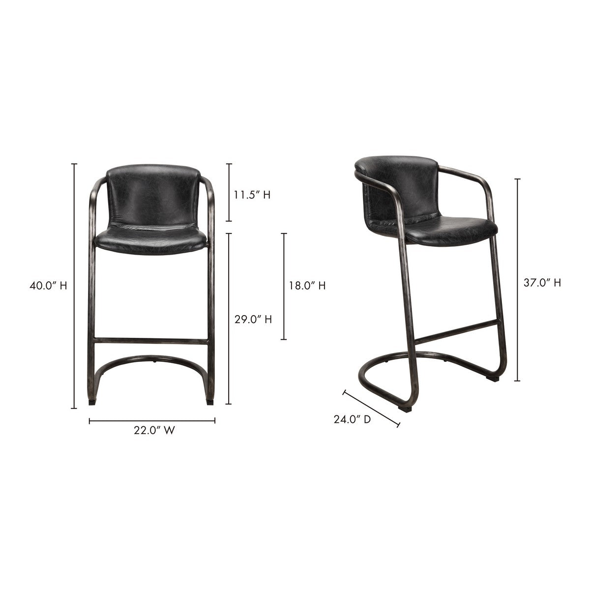 Moe's Home Collection Freeman Barstool Antique Black-Set of Two - PK-1060-02