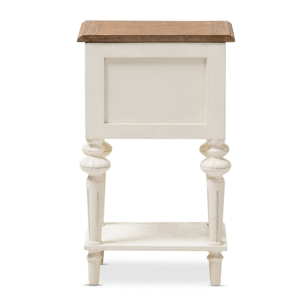 Baxton Studio Marquetterie French Provincial Style Weathered Oak and White Wash Distressed Finish Wood Two-Tone 2-Drawer and 1-Shelf Nightstand