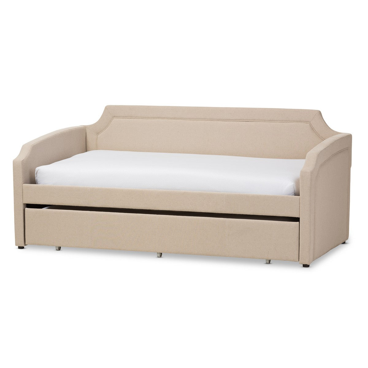 Baxton Studio Parkson Modern and Contemporary Beige Linen Fabric Curved Notched Corners Sofa Twin Daybed with Roll-Out Trundle Guest Bed Baxton Studio-daybed-Minimal And Modern - 1