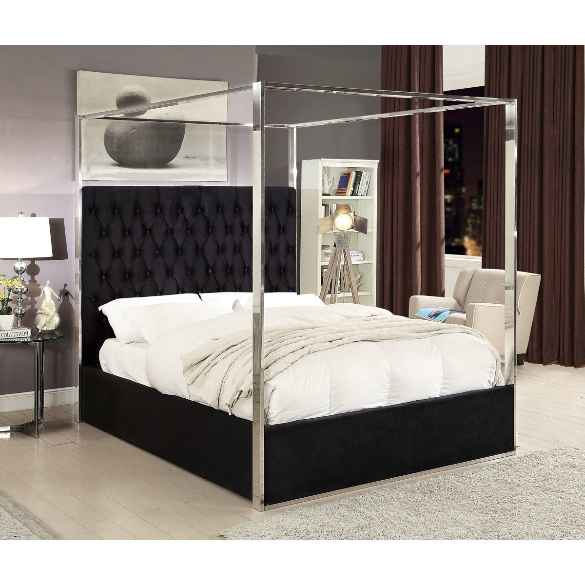 Meridian Furniture Porter Black Velvet King Bed-Minimal & Modern