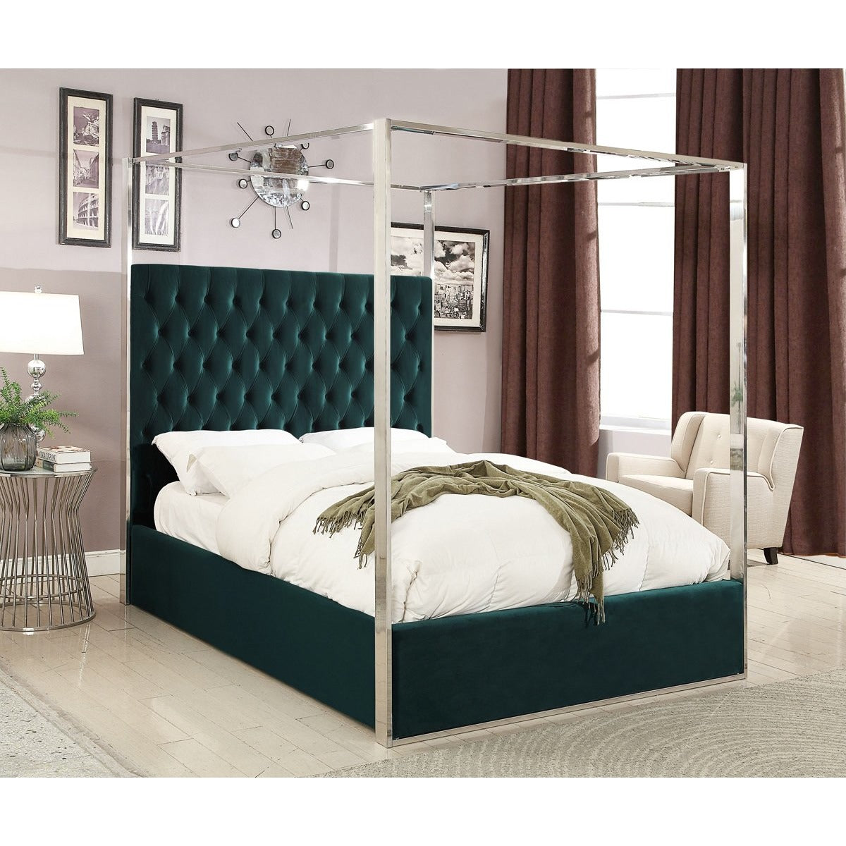 Meridian Furniture Porter Green Velvet King Bed-Minimal & Modern
