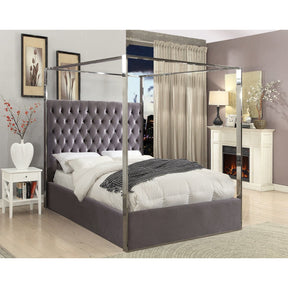 Meridian Furniture Porter Grey Velvet Queen Bed-Minimal & Modern