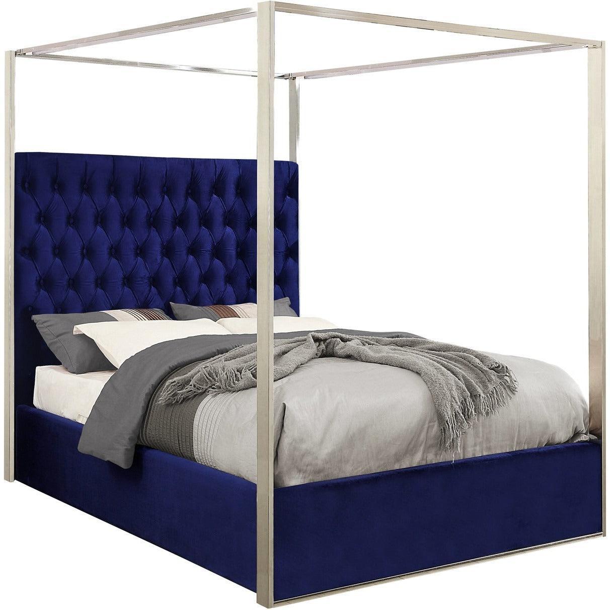 Meridian Furniture Porter Navy Velvet Queen BedMeridian Furniture - Queen Bed - Minimal And Modern - 1