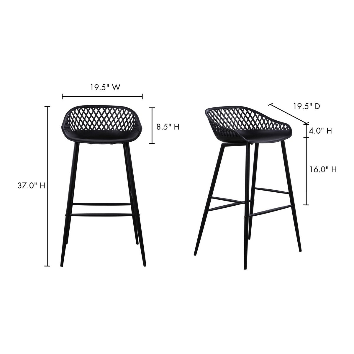 Moe's Home Collection Piazza Outdoor Barstool Black-Set of Two - QX-1004-02