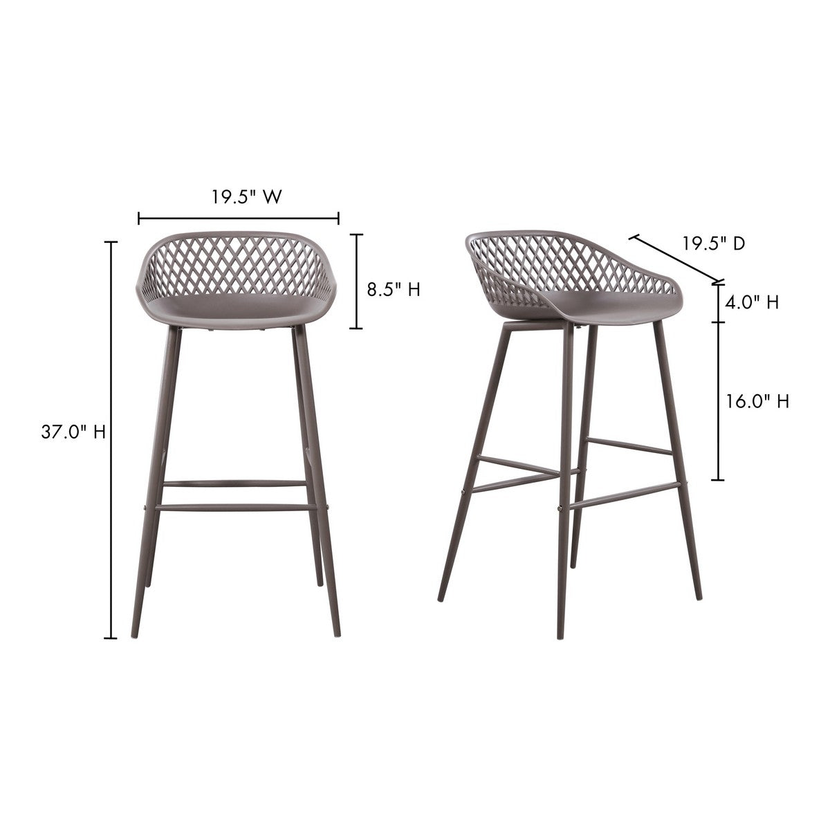 Moe's Home Collection Piazza Outdoor Barstool Grey-Set of Two - QX-1004-15