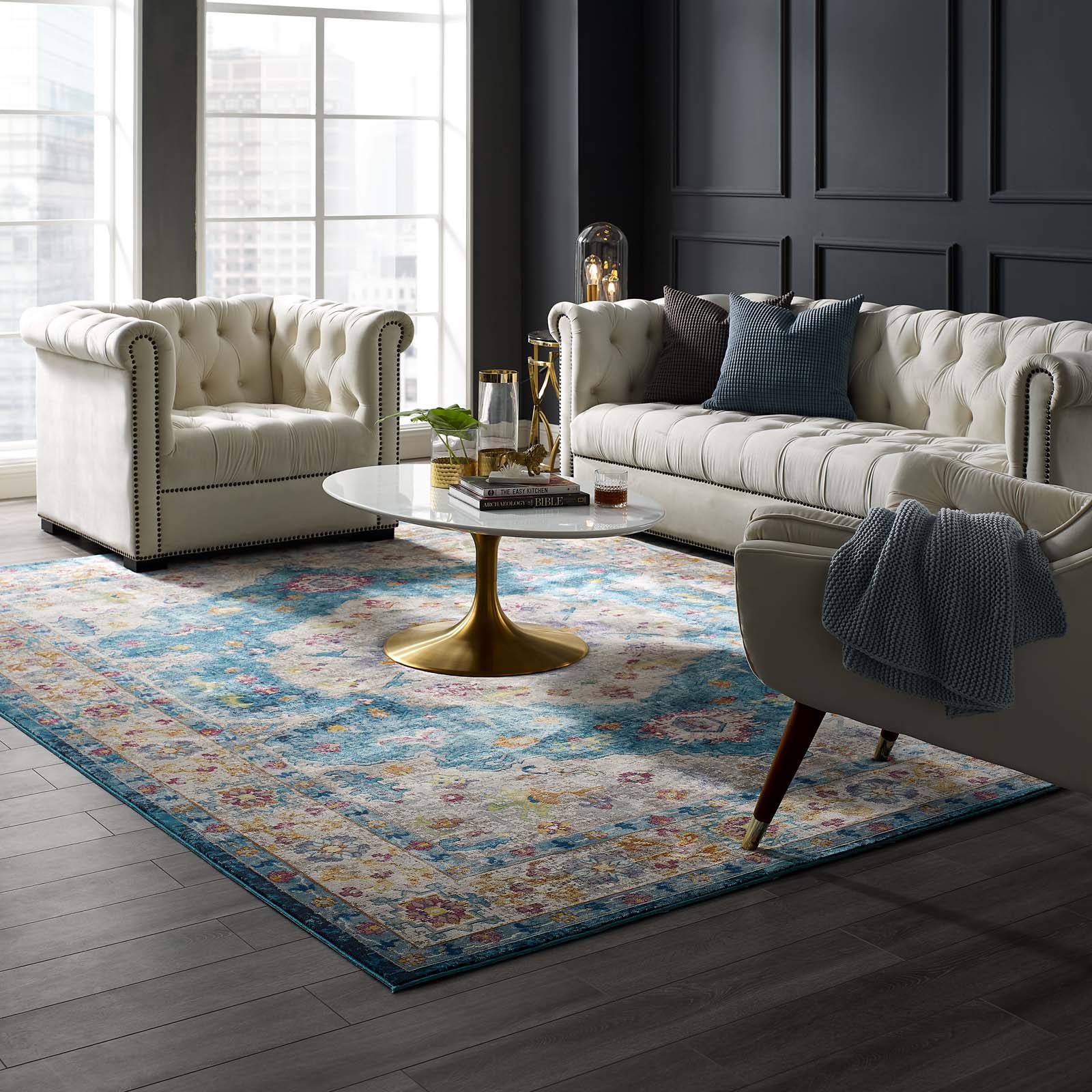 Modway Furniture Modern Success Anisah Distressed Floral Persian Medallion 8x10 Area Rug - R-1163-810