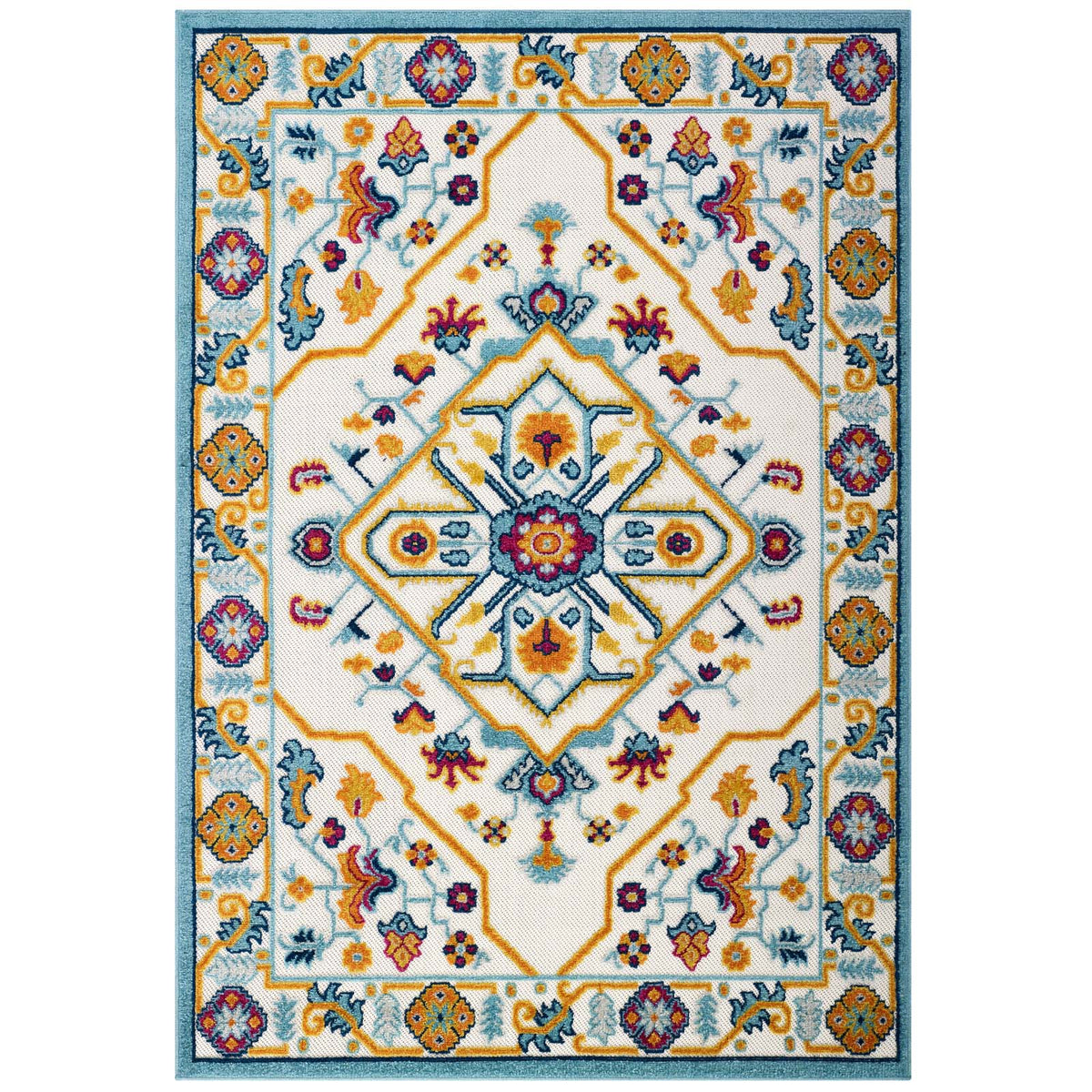 Modway Furniture Modern Reflect Freesia Distressed Floral Persian Medallion 8x10 Indoor and Outdoor Area Rug - R-1184-810