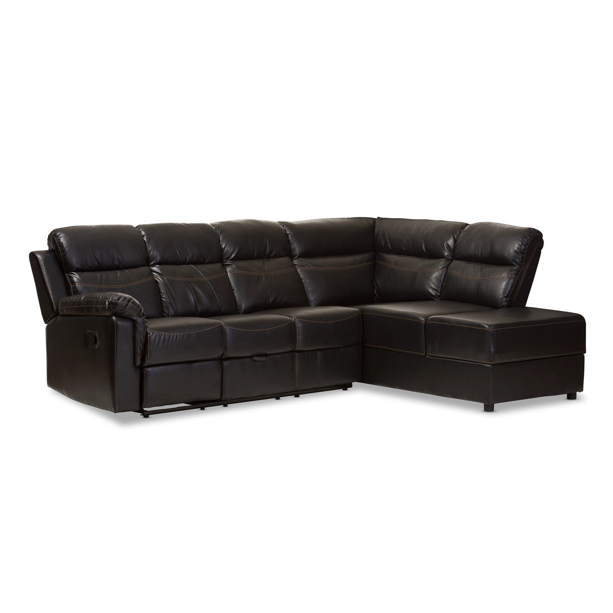 Baxton Studio Roland Modern and Contemporary Black Faux Leather 2-Piece Sectional with Recliner and Storage Chaise Baxton Studio-sectionals-Minimal And Modern - 2
