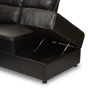 Baxton Studio Roland Modern and Contemporary Black Faux Leather 2-Piece Sectional with Recliner and Storage Chaise Baxton Studio-sectionals-Minimal And Modern - 7