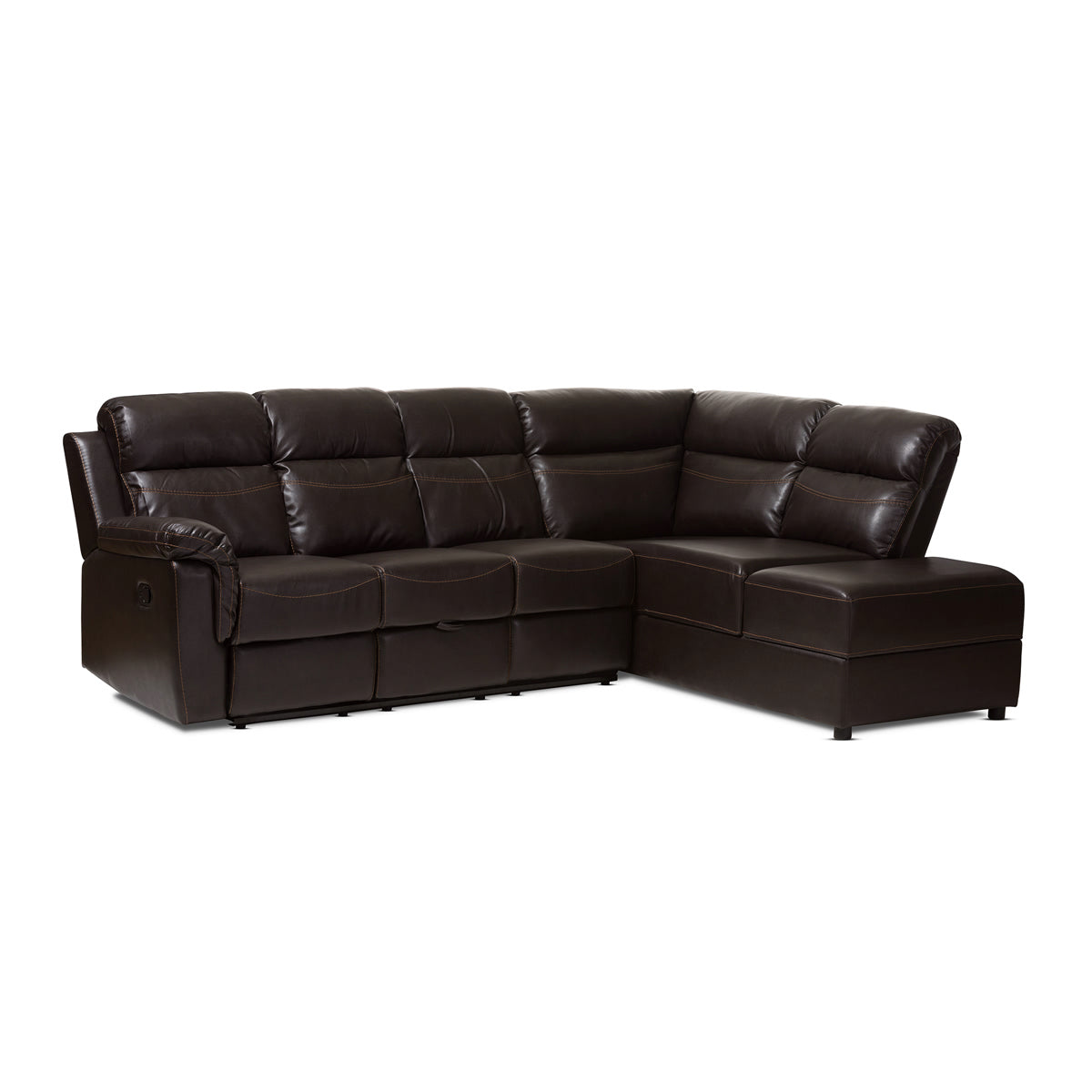 Baxton Studio Roland Modern and Contemporary Dark Brown Faux Leather 2-Piece Sectional with Recliner and Storage Chaise Baxton Studio-sectionals-Minimal And Modern - 2