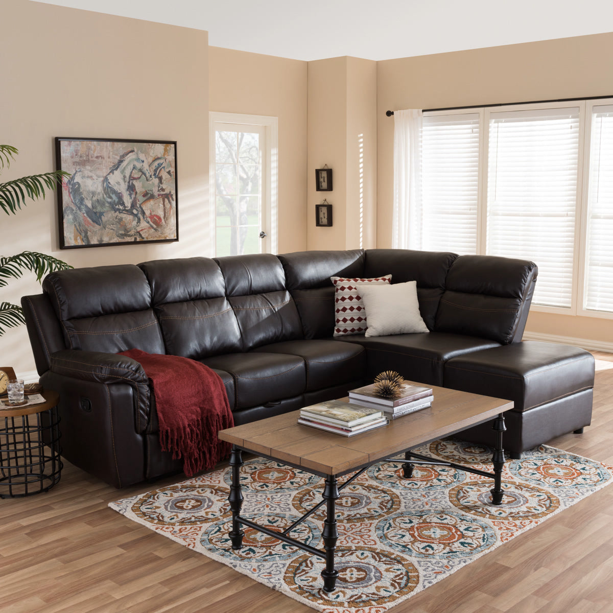 Baxton Studio Roland Modern and Contemporary Dark Brown Faux Leather 2-Piece Sectional with Recliner and Storage Chaise Baxton Studio-sectionals-Minimal And Modern - 10