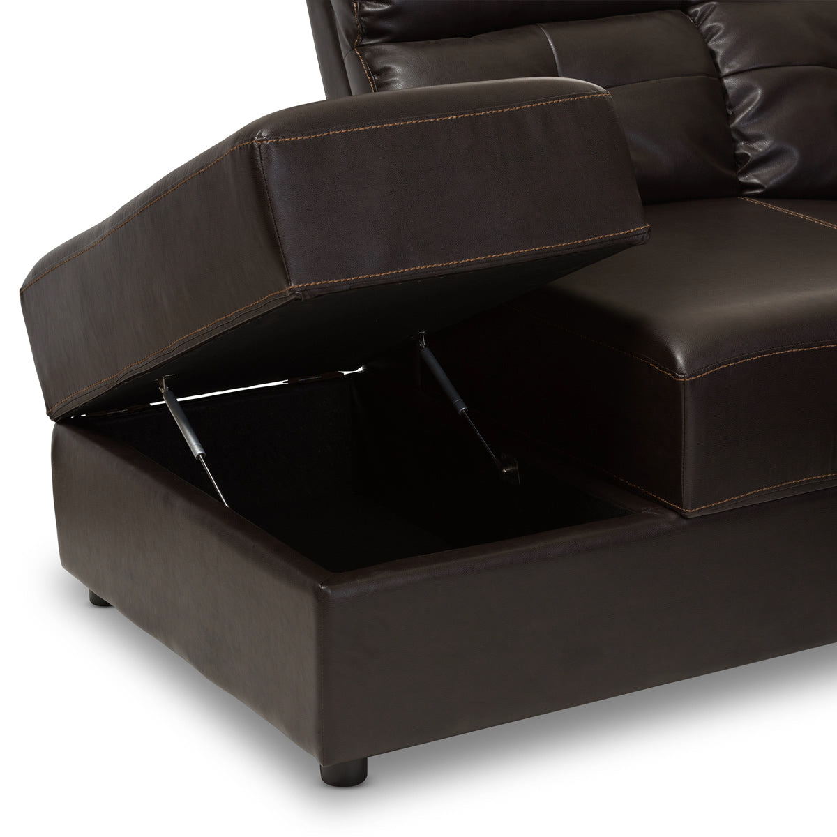 Baxton Studio Roland Modern and Contemporary Dark Brown Faux Leather 2-Piece Sectional with Recliner and Storage Chaise Baxton Studio-sectionals-Minimal And Modern - 8