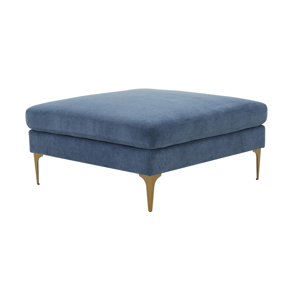 TOV Furniture Modern Serena Blue Velvet Ottoman - REN-L05121