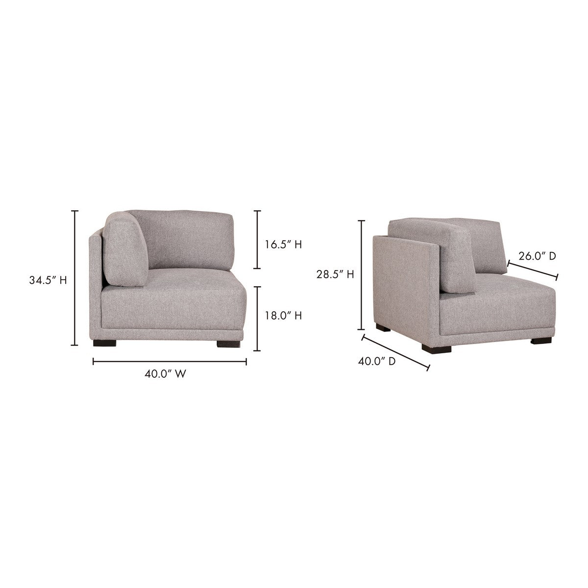 Moe's Home Collection Romeo Corner Chair Grey - RN-1114-29