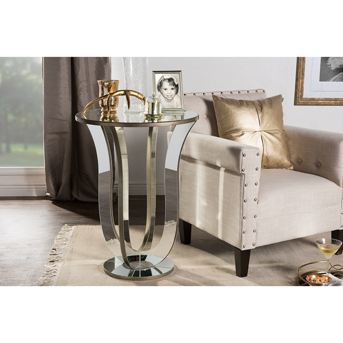 Baxton Studio Kylie Modern and Contemporary Hollywood Regency Glamour Style Mirrored Accent Side Table Baxton Studio-coffee tables-Minimal And Modern - 3