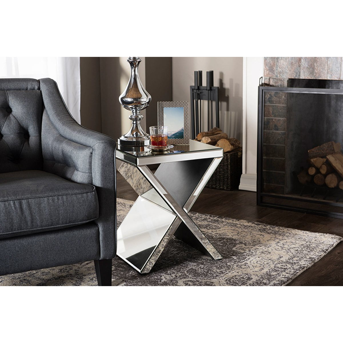 Baxton Studio Morris Modern and Contemporary Hollywood Regency Glamour Style Accent Side Table Baxton Studio-coffee tables-Minimal And Modern - 3
