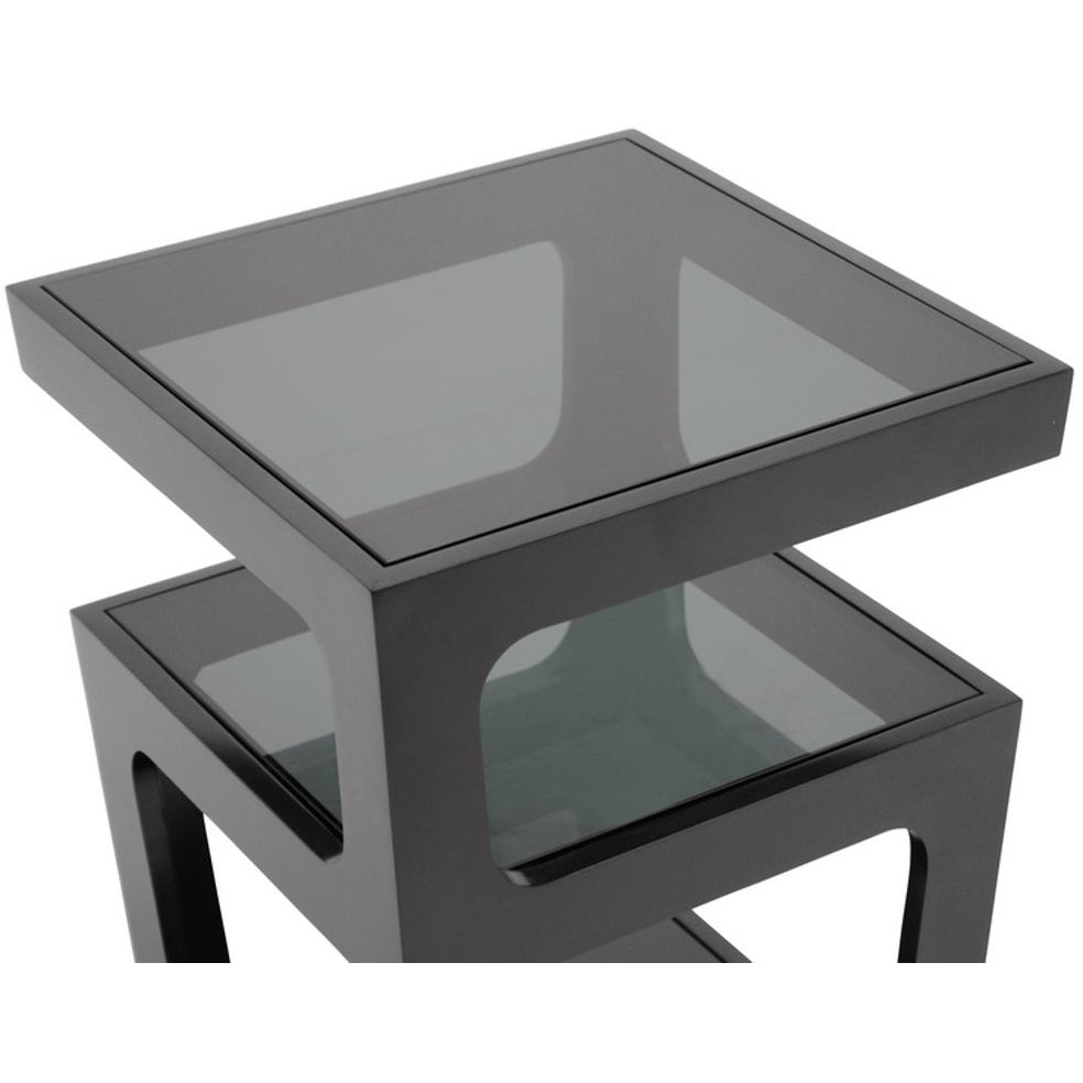 Baxton Studio Clara Black Modern End Table with 3-Tiered Glass Shelves Baxton Studio-coffee tables-Minimal And Modern - 3