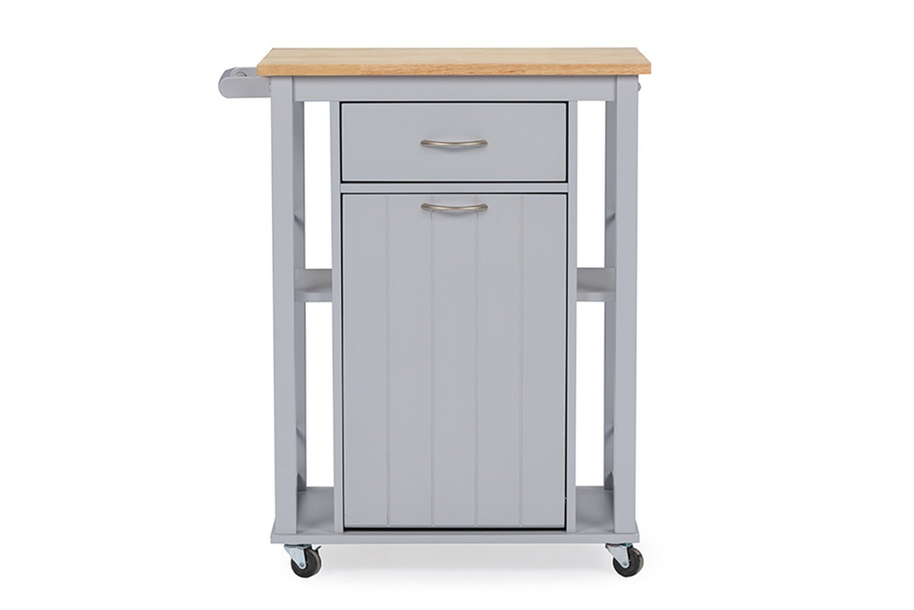 Baxton Studio Yonkers Contemporary Light Grey Kitchen Cart with Wood Top Baxton Studio-Trolleys and Carts-Minimal And Modern - 1