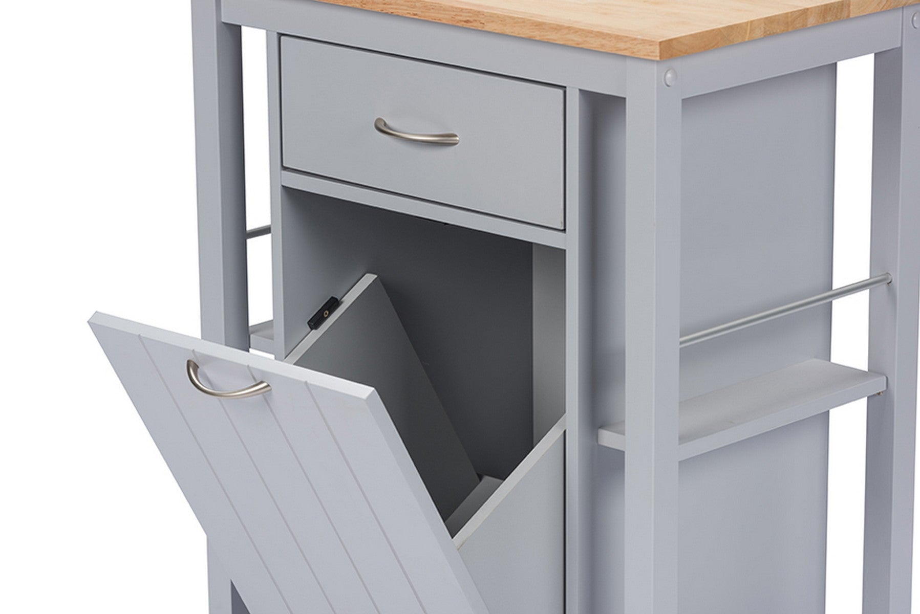 Baxton Studio Yonkers Contemporary Light Grey Kitchen Cart with Wood Top
