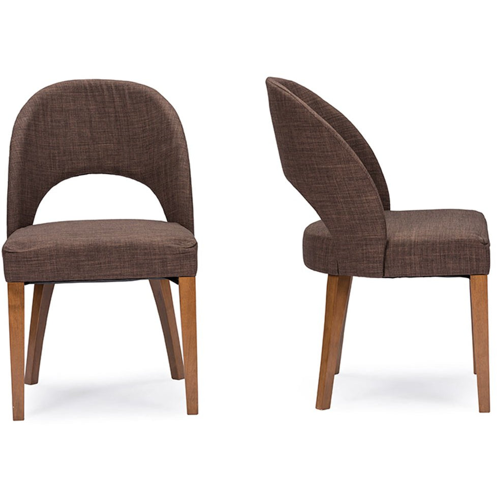 Baxton Studio Lucas Mid-Century Style Brown Fabric Dining Chair (Set of 2) Baxton Studio-dining chair-Minimal And Modern - 2