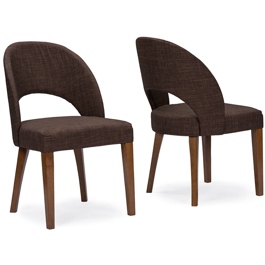 Baxton Studio Lucas Mid-Century Style Brown Fabric Dining Chair (Set of 2) Baxton Studio-dining chair-Minimal And Modern - 3
