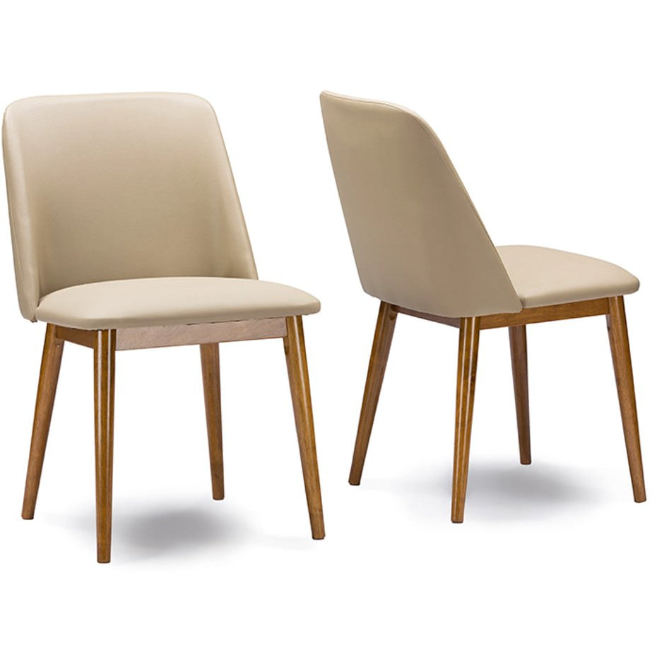 Baxton Studio Lavin Mid-Century "Walnut" Light Brown/Beige Faux Leather Dining Chair (Set of 2) Baxton Studio-dining chair-Minimal And Modern - 1