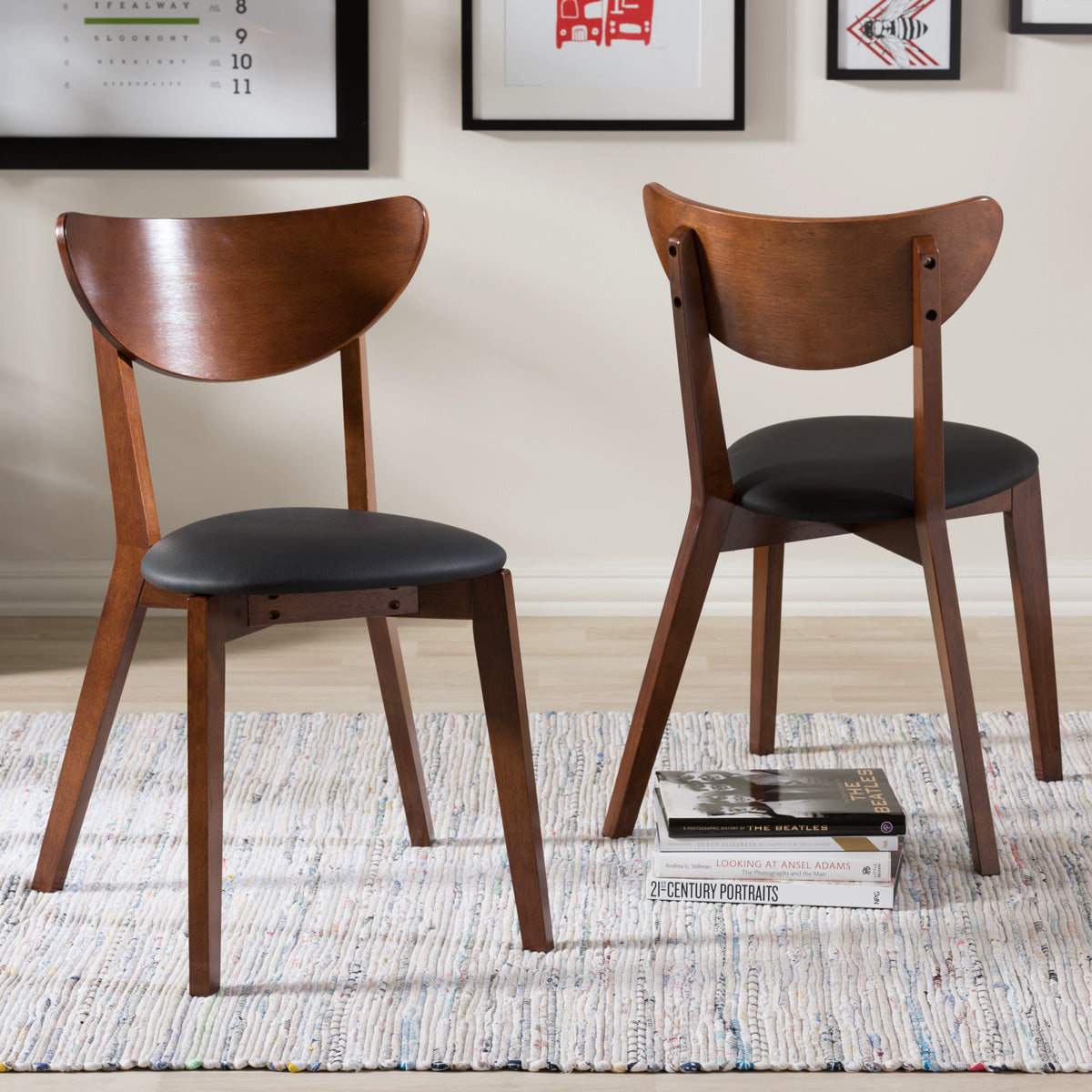 Baxton Studio Sumner Mid-Century Black Faux Leather and Walnut Brown Dining Chair Baxton Studio-dining chair-Minimal And Modern - 1