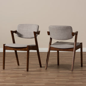 Baxton Studio Elegant Mid-Century Dark Walnut Wood Grey Fabric Upholstered Dining Armchair Baxton Studio-dining chair-Minimal And Modern - 5