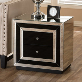 Baxton Studio Cecilia Hollywood Regency Glamour Style Mirrored 2-Drawer Nightstand Baxton Studio-nightstands-Minimal And Modern - 6