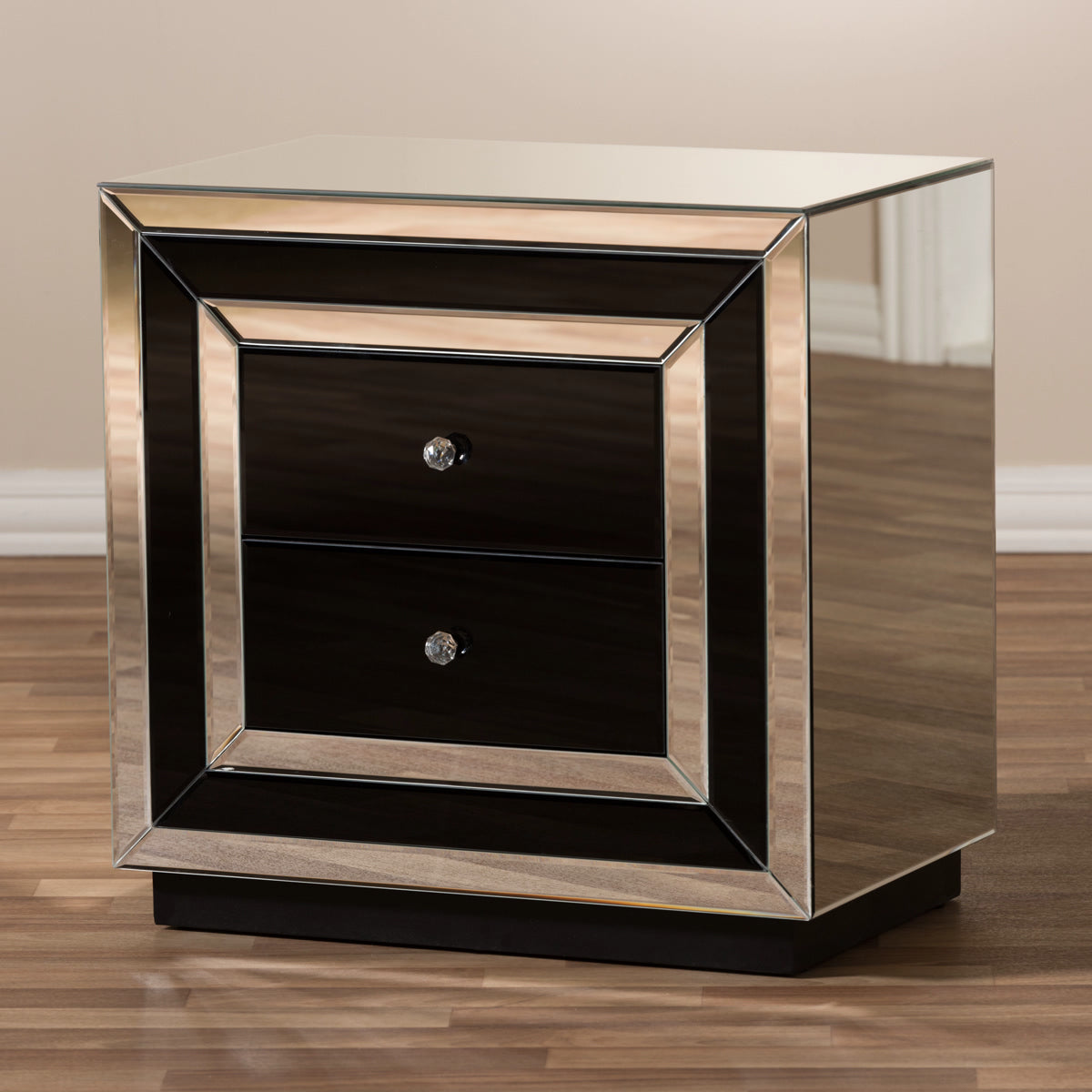 Baxton Studio Cecilia Hollywood Regency Glamour Style Mirrored 2-Drawer Nightstand Baxton Studio-nightstands-Minimal And Modern - 7