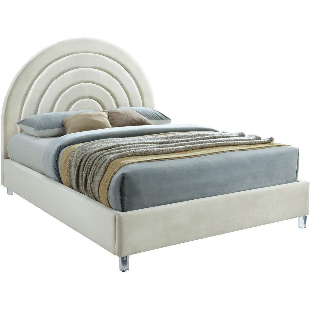 Meridian Furniture Rainbow Cream Velvet Full BedMeridian Furniture - Full Bed - Minimal And Modern - 1