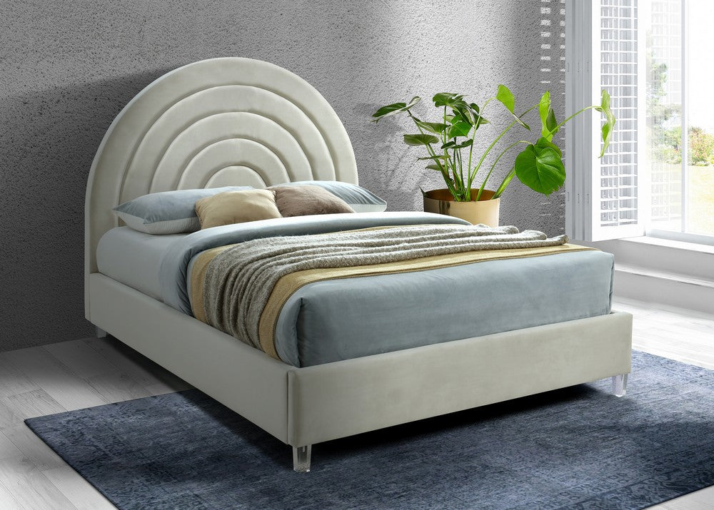 Meridian Furniture Rainbow Cream Velvet Full Bed