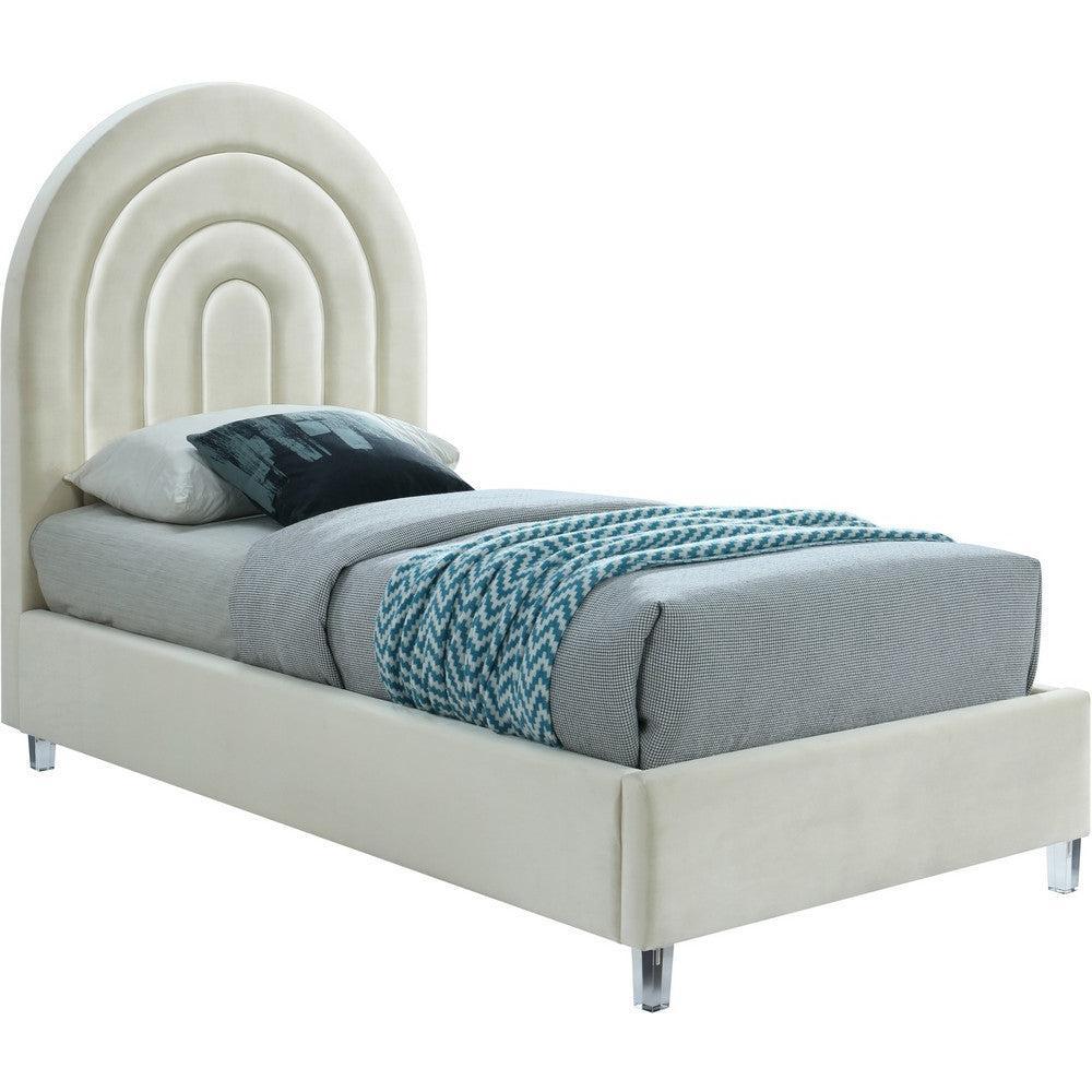 Meridian Furniture Rainbow Cream Velvet Twin BedMeridian Furniture - Twin Bed - Minimal And Modern - 1