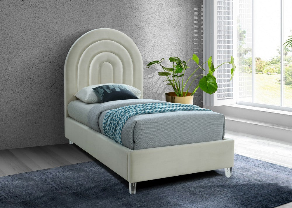 Meridian Furniture Rainbow Cream Velvet Twin Bed