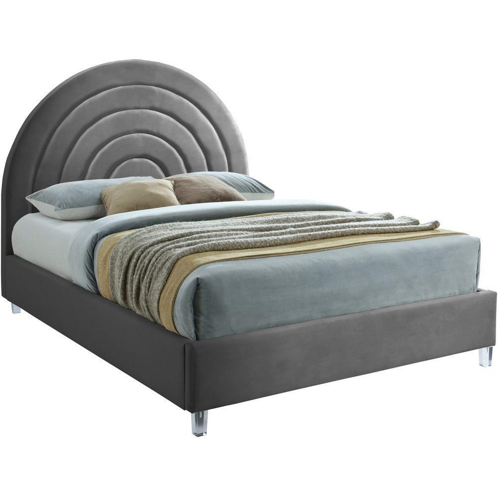 Meridian Furniture Rainbow Grey Velvet Full BedMeridian Furniture - Full Bed - Minimal And Modern - 1