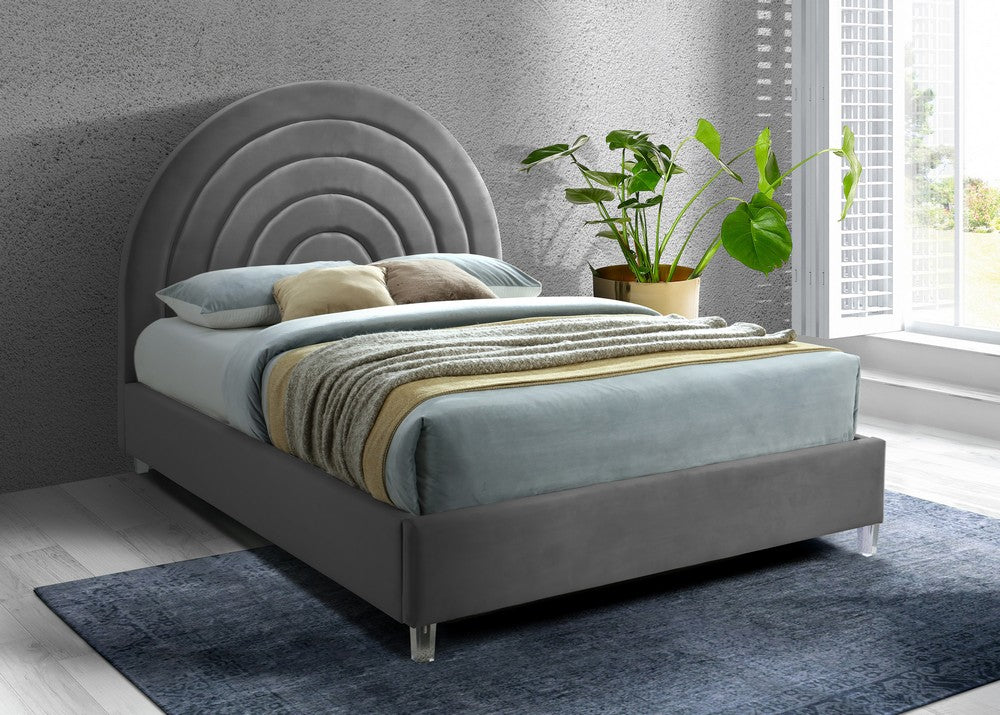 Meridian Furniture Rainbow Grey Velvet Full Bed
