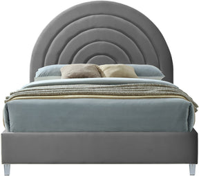 Meridian Furniture Rainbow Grey Velvet Queen Bed