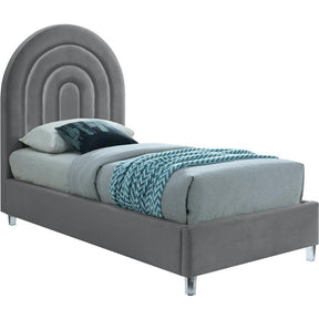 Meridian Furniture Rainbow Grey Velvet Twin BedMeridian Furniture - Twin Bed - Minimal And Modern - 1