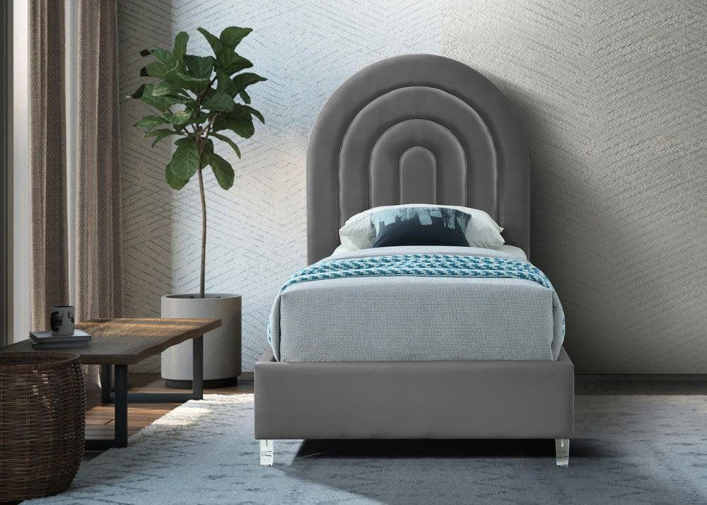 Meridian Furniture Rainbow Grey Velvet Twin Bed