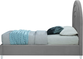 Meridian Furniture Rainbow Grey Velvet Twin Bed