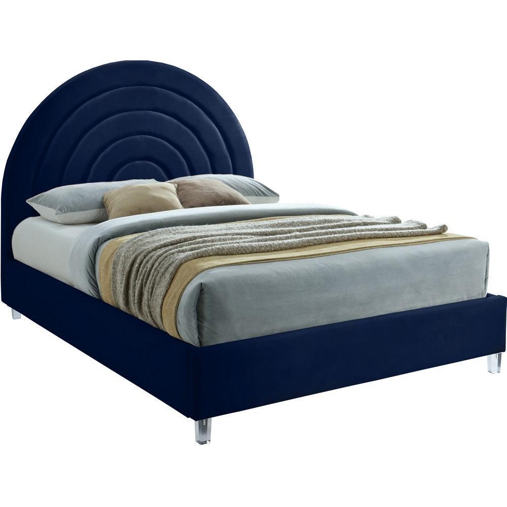 Meridian Furniture Rainbow Navy Velvet Full BedMeridian Furniture - Full Bed - Minimal And Modern - 1