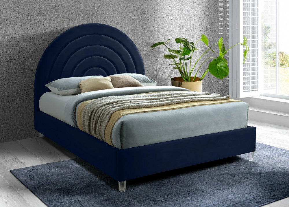 Meridian Furniture Rainbow Navy Velvet Full Bed