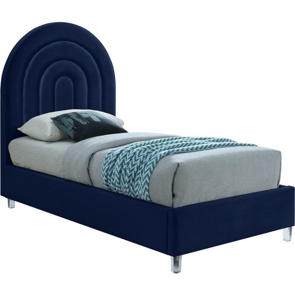 Meridian Furniture Rainbow Navy Velvet Twin BedMeridian Furniture - Twin Bed - Minimal And Modern - 1