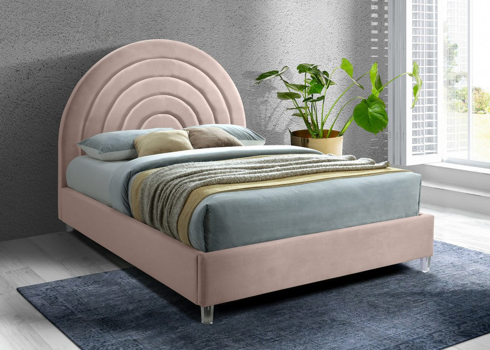 Meridian Furniture Rainbow Pink Velvet Full Bed