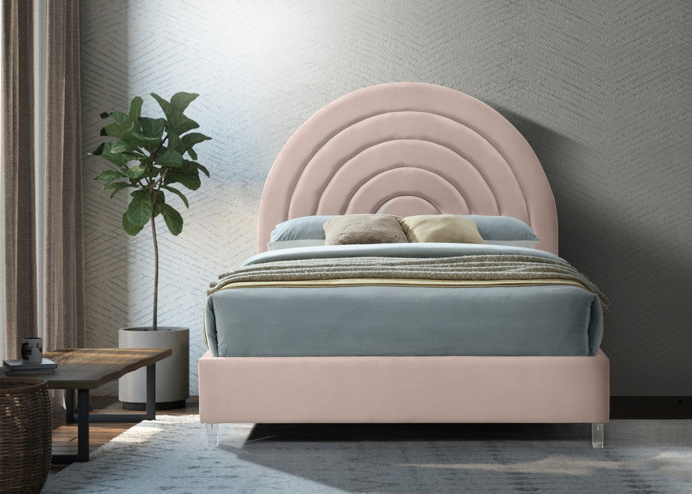 Meridian Furniture Rainbow Pink Velvet King Bed