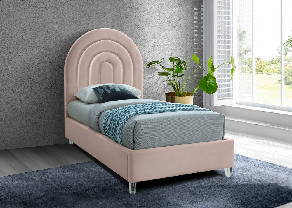 Meridian Furniture Rainbow Pink Velvet Twin Bed