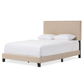 Baxton Studio Ramon Modern and Contemporary Beige Linen Upholstered Queen Size Bed with Nail Heads Baxton Studio-Queen Bed-Minimal And Modern - 2